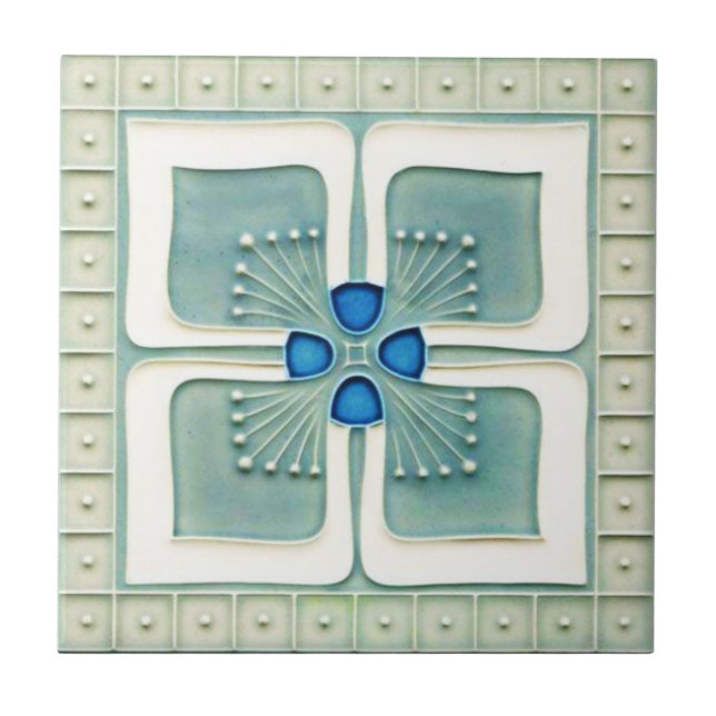 Art Nouveau Style Azulejo cerâmico. Cinza/Azul (Frente)