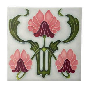 Art Nouveau Style Azulejo cerâmico. Rosa/Verde