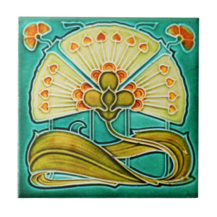 Art Nouveau Style Azulejo cerâmico. Turquesa