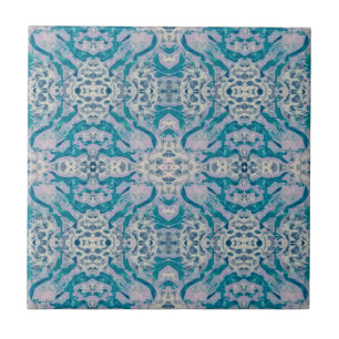 Art Nouveau Teal Blue Roxo Padrão Espelhado