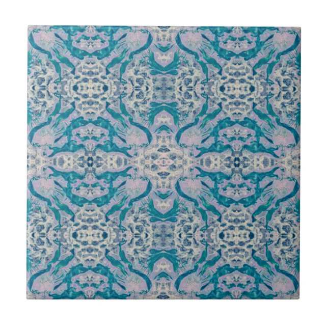 Art Nouveau Teal Blue Roxo Padrão Espelhado (Frente)