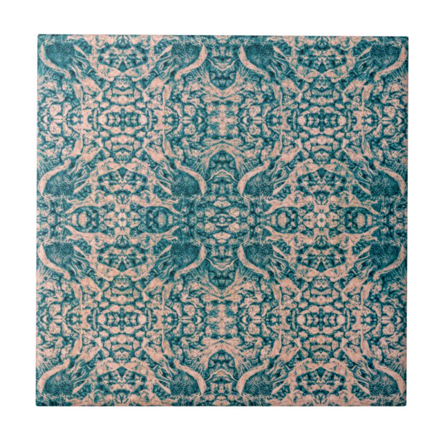 Art Nouveau Teal Green Beige Mirror Art Standard  (Frente)