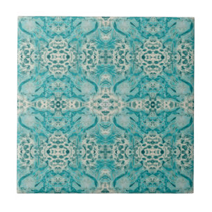 Art Nouveau Teal Green Decorative Padrão Espelhado