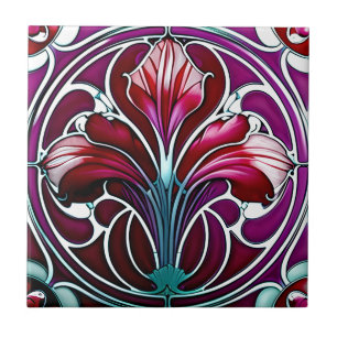 Art Nouveau Vermelho Roxo Estilizado Lily 2