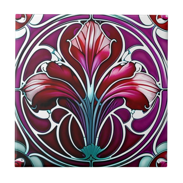 Art Nouveau Vermelho Roxo Estilizado Lily 2 (Frente)