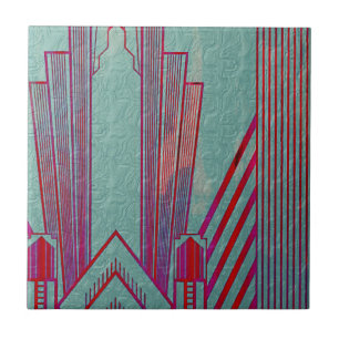 Art nouveau, vermelho, teal, verde, vintage, art d