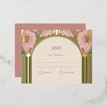 Art Nouveau Vintage Rosa Verde Dourado RSVP de Cas