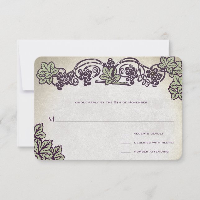 Art Nouveau Vintage Vineyard Wedding RSVP (Frente)