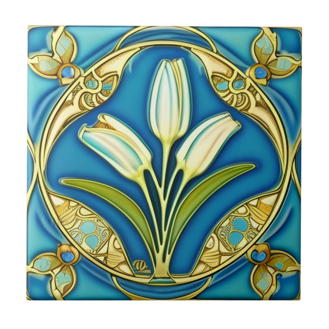 Art Nouveau White Estilizou Lily (Frente)