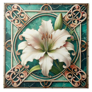 Art Nouveau White Lily Flower Motif