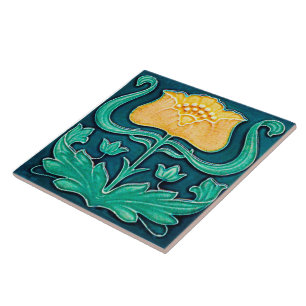 Art Nouveau Yellow Floral Design Cerâmica Azulejo.