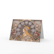 Art Nouveau zodiac bkgrd Cartões de agradecimentos