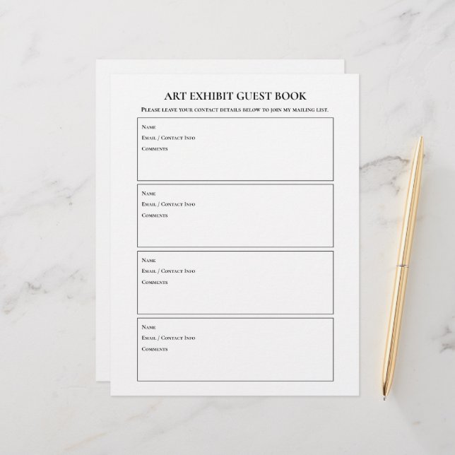 Art Show Exhibir Páginas do Livro de Convidados (Frente/Verso In Situ)