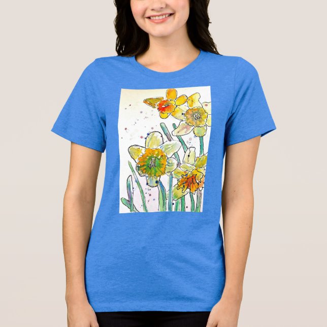 Arte a aquarela amarela Daffodil Girls T Camisa az (Frente)