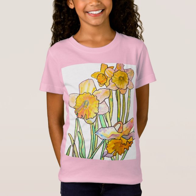 Arte a aquarela amarela Daffodil Girls T Camisa ro (Frente)