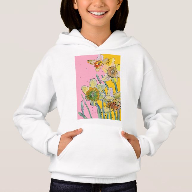 Arte a aquarela amarela Daffodil Girls T Shirt (Frente)