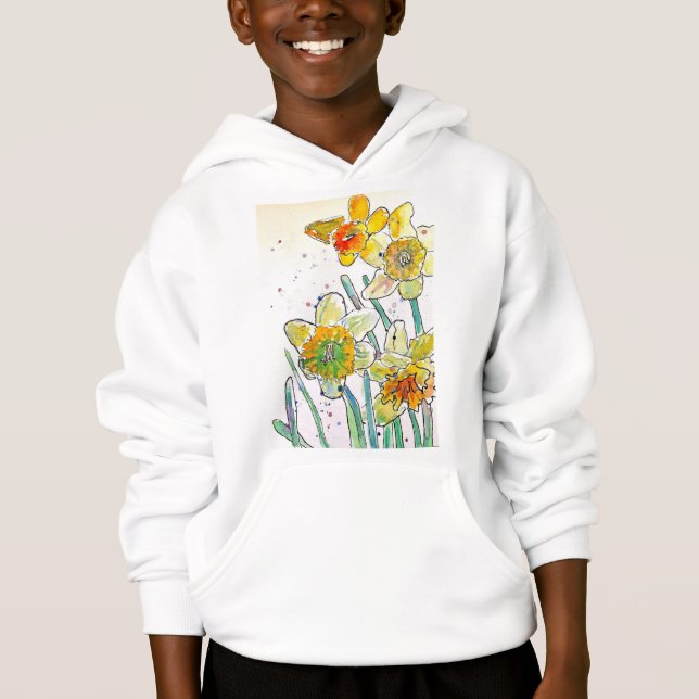 Arte a aquarela amarela Daffodil Girls T Shirt (Frente)