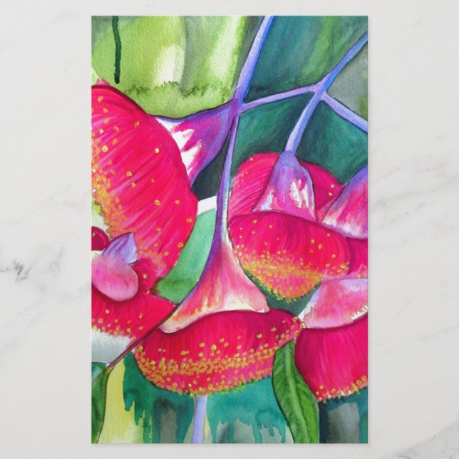 Arte a aquarela australiana com flores vermelhas (Frente)