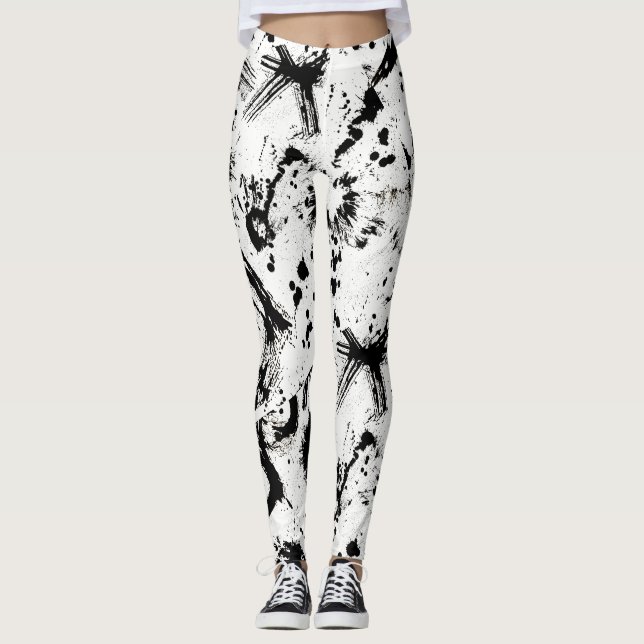Arte abstracta preto e branco Legging do Splatter (Frente)