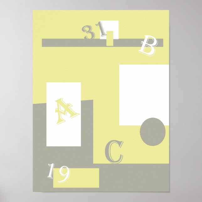 Arte abstrata amarelo cinza branco Poster (Frente)