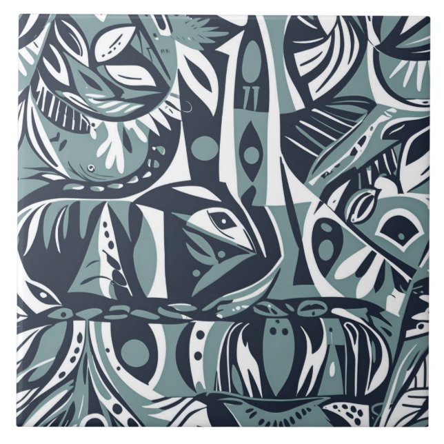 Arte Abstrata Boho Caprichosa Geométrica Azul (Frente)