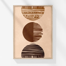 Arte Abstrata Boho em Bege Marrom Café Poster de P