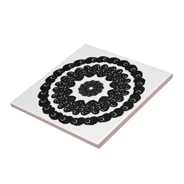 Arte Abstrata Circular Encadeada em Preto e Branco (Lateral)
