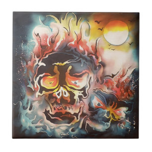 arte abstrata de caveira flamejante