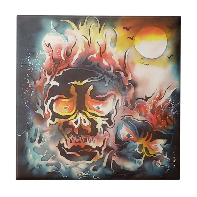 arte abstrata de caveira flamejante (Frente)