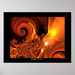 Arte abstrata digital pôster Orbes Dourados