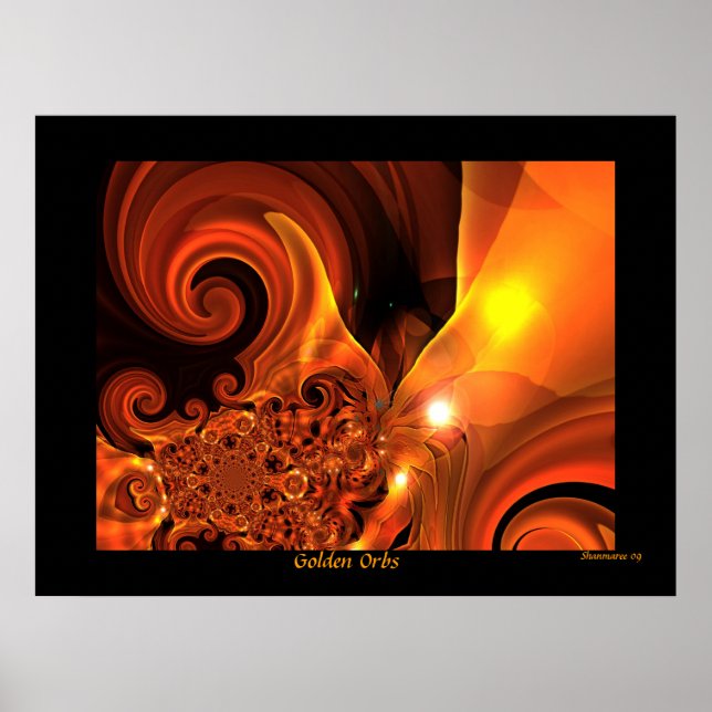 Arte abstrata digital pôster Orbes Dourados (Frente)