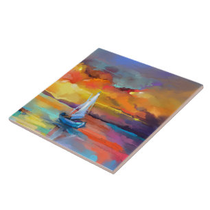 Arte abstrata do pôr do sol de veleiro colorido