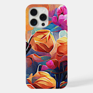Arte Abstrata Floral Laranja Vermelho Azul Flores