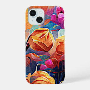 Arte Abstrata Floral Laranja Vermelho Azul Flores