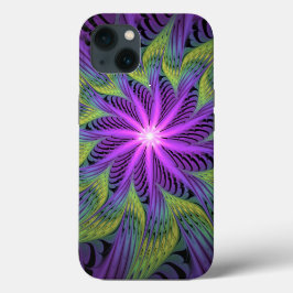 Arte abstrata fractal moderna flor roxa verde