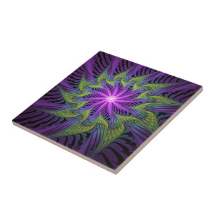 Arte abstrata fractal moderna flor roxa verde