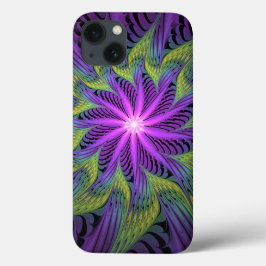 Arte abstrata fractal moderna flor roxa verde
