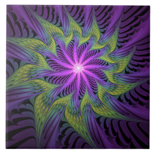 Arte abstrata fractal moderna flor roxa verde