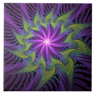 Arte abstrata fractal moderna flor roxa verde