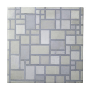 Arte Abstrata Geométrica com Grade Cinza de Piet M