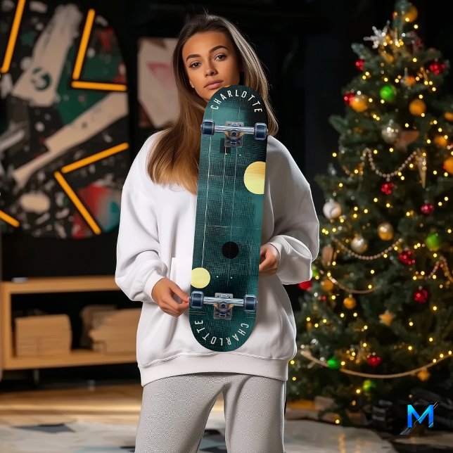 Arte Abstrata Geométrica em Skateboard Azul Turque (Criador carregado)