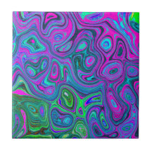 Arte Abstrata Groovy Marmoreada em Magenta e Verde
