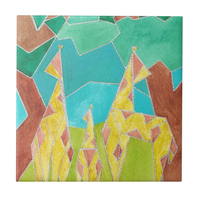Arte abstrata original da família de girafas (Frente)