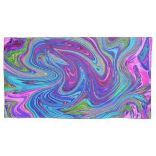 Arte Abstrata Retro Groovy Azul, Rosa e Roxo
