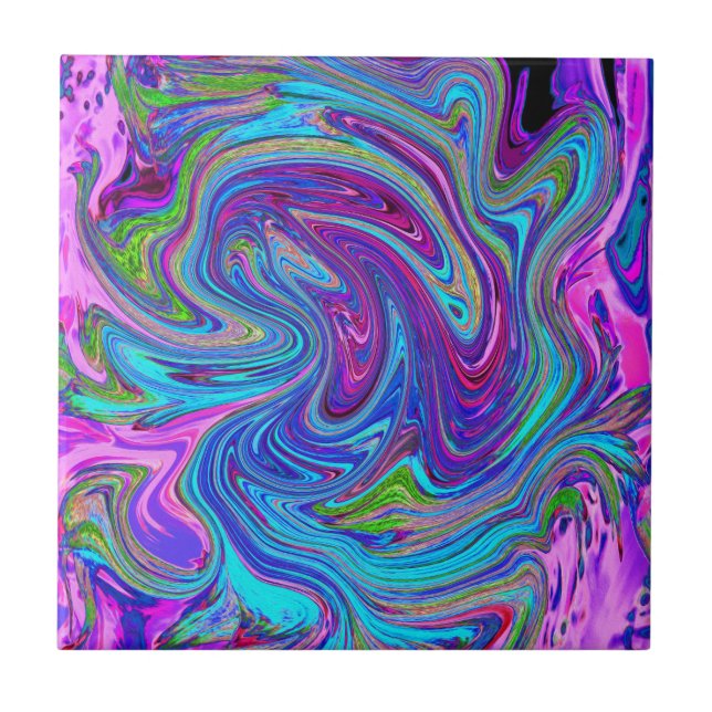 Arte Abstrata Retro Groovy Azul, Rosa e Roxo (Frente)