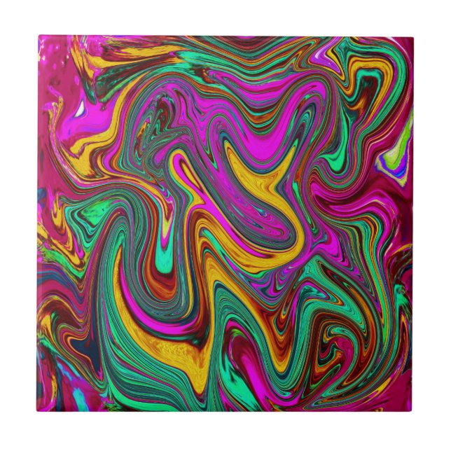 Arte Abstrata Rosa Quente Marmorizada e Verde Espu (Frente)