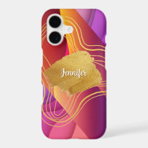 Arte Abstrata Vibrante Rosa e Laranja Dourado