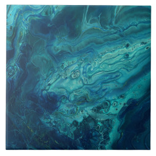 Arte Abstrato Fluida Azul Acrílica de Coloração