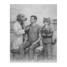 Arte Acrílica Abstrata de Médico Cachorro Examinan