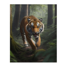 Arte Acrílica Floresta Dourada de Gato Selvagem